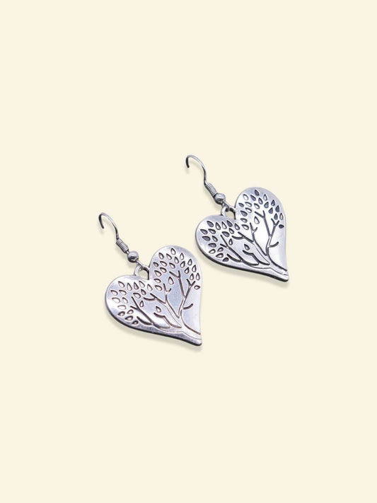 Arbre de Vie Coeur Boucle d'Oreille Argent