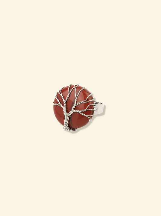 Bague Arbre de Vie Pierre Précieuse Jaspe rouge