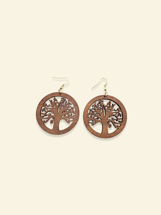 Boucle d'Oreille Arbre de Vie Bois Bois marron