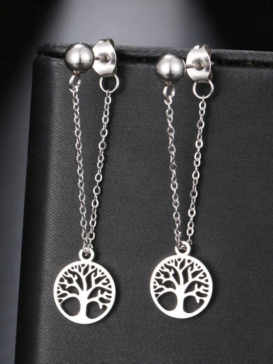 Boucle d'Oreille Pendante Arbre de Vie Argent