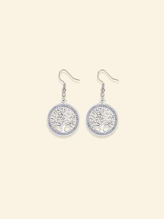 Boucles d'Oreilles Acier Arbre de Vie Argent