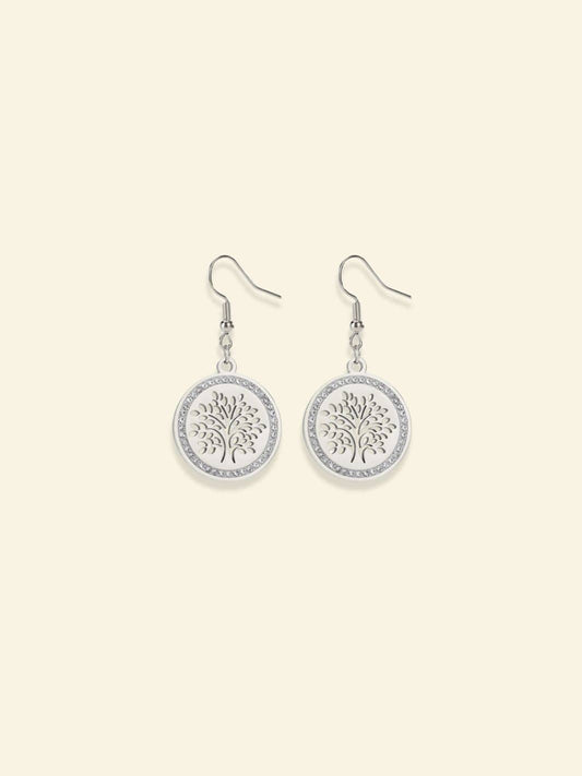 Boucles d'Oreilles Arbre de Vie Acier Inoxydable Argent