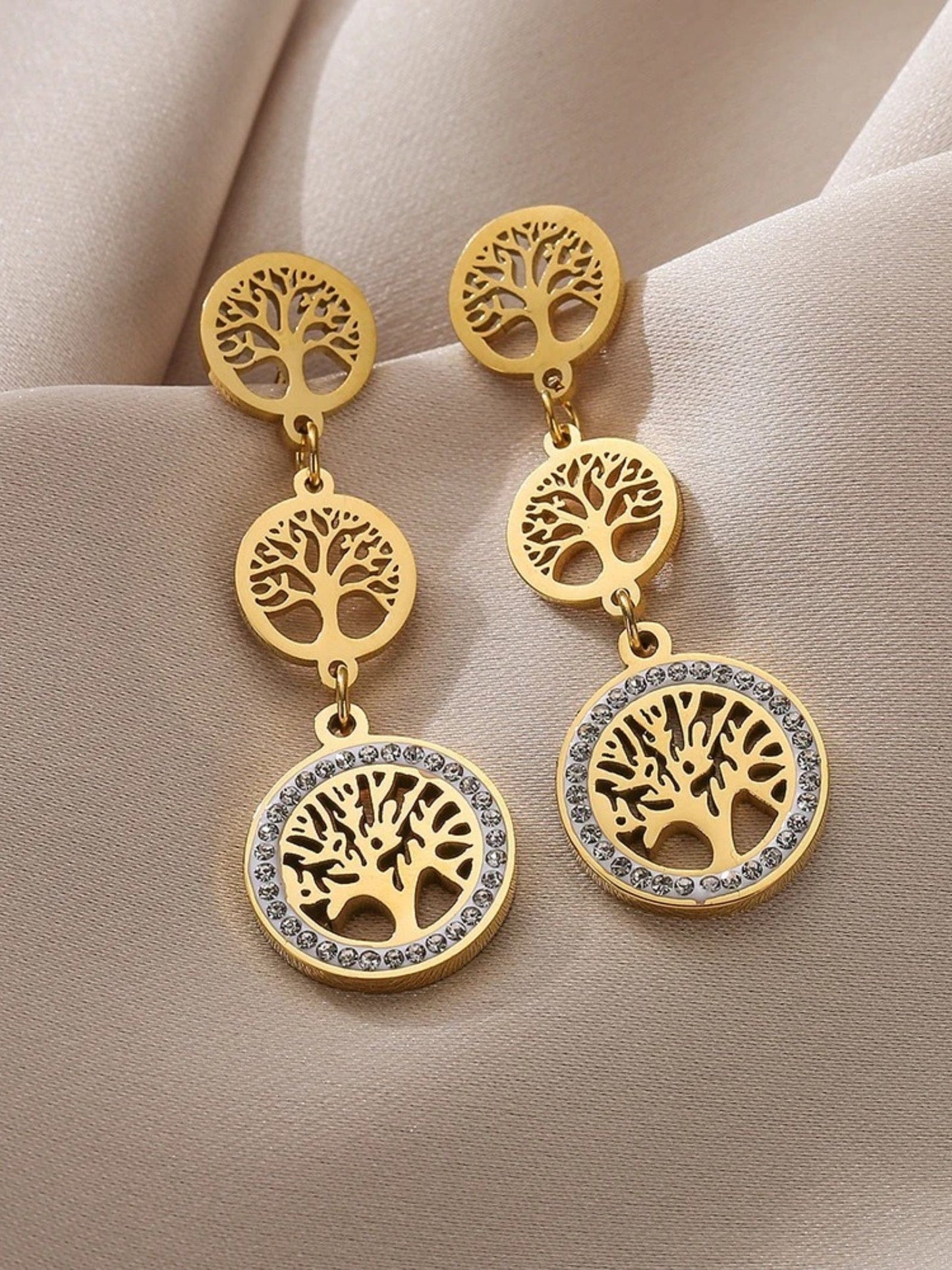 Boucles d'Oreilles Arbre de Vie Plaqué Or