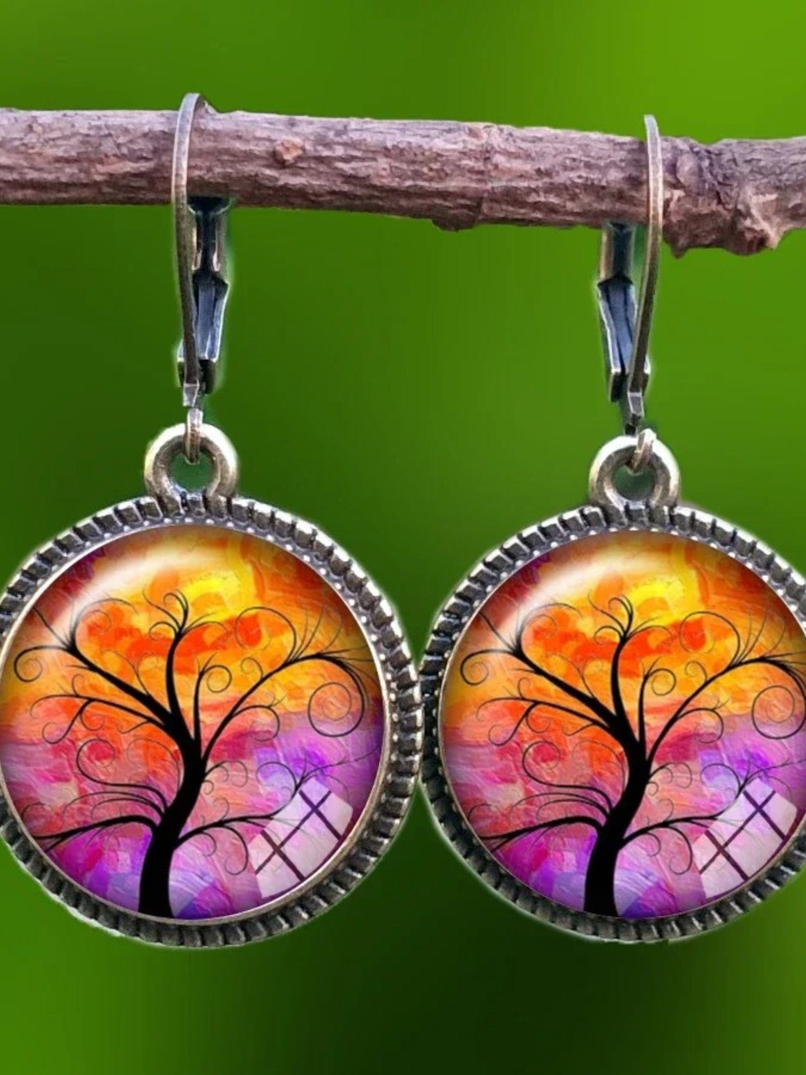 Boucles d'Oreilles Pendantes Arbre de Vie 12