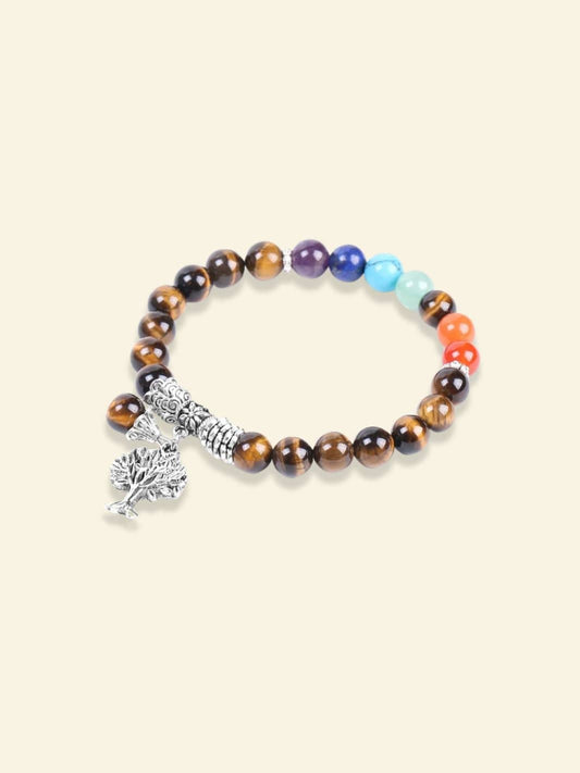 Bracelet 7 Chakras Argent et Arbre de Vie