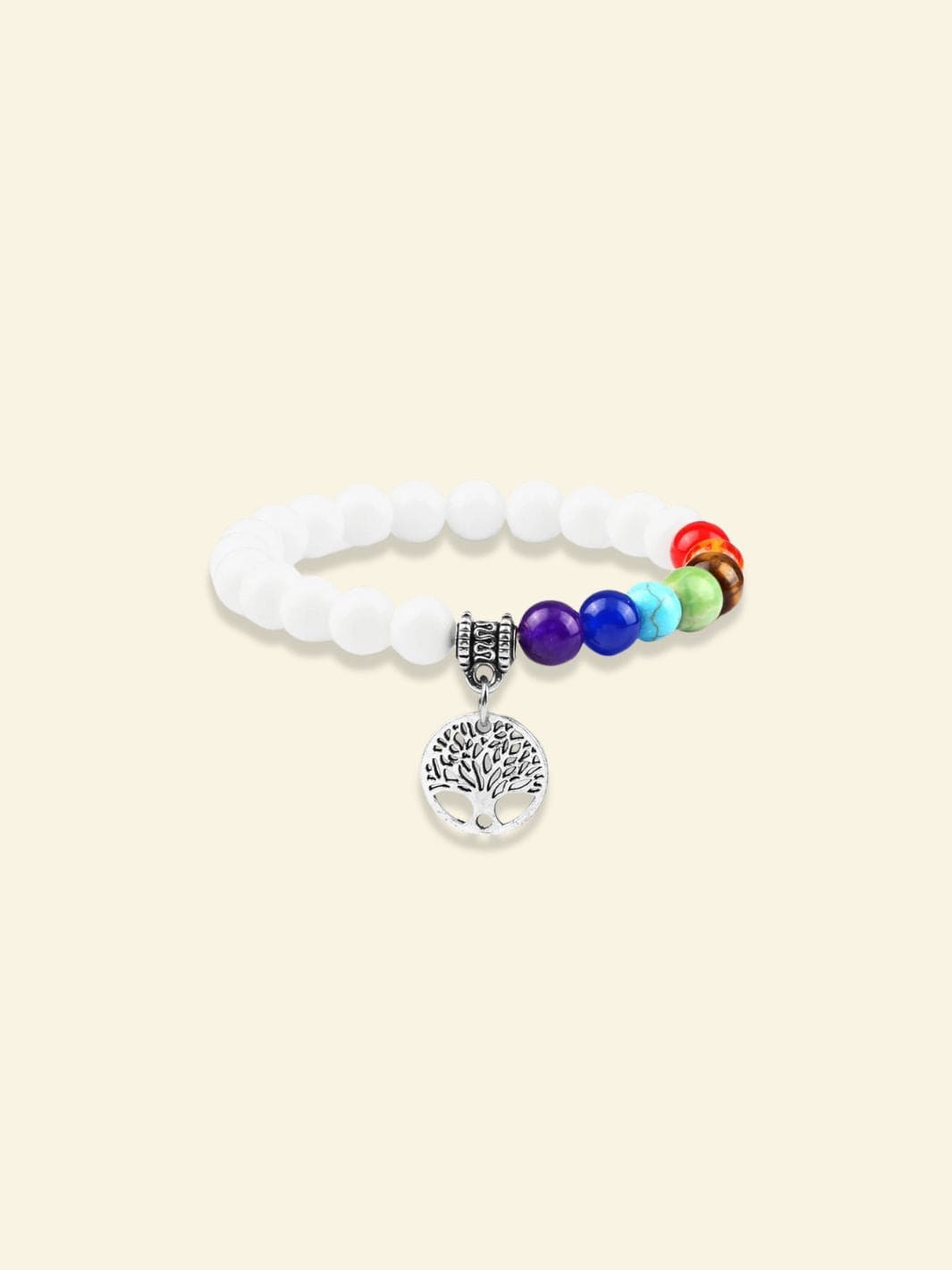 Bracelet 7 Chakras avec Arbre de Vie Blanc argent