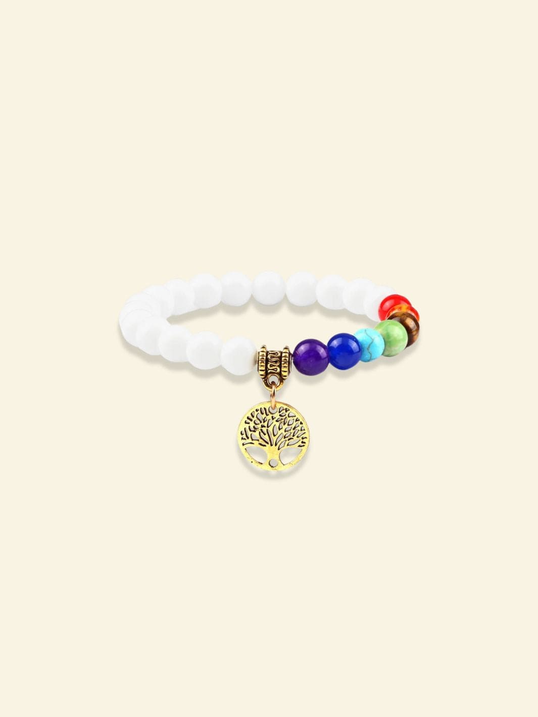 Bracelet 7 Chakras avec Arbre de Vie Blanc doré