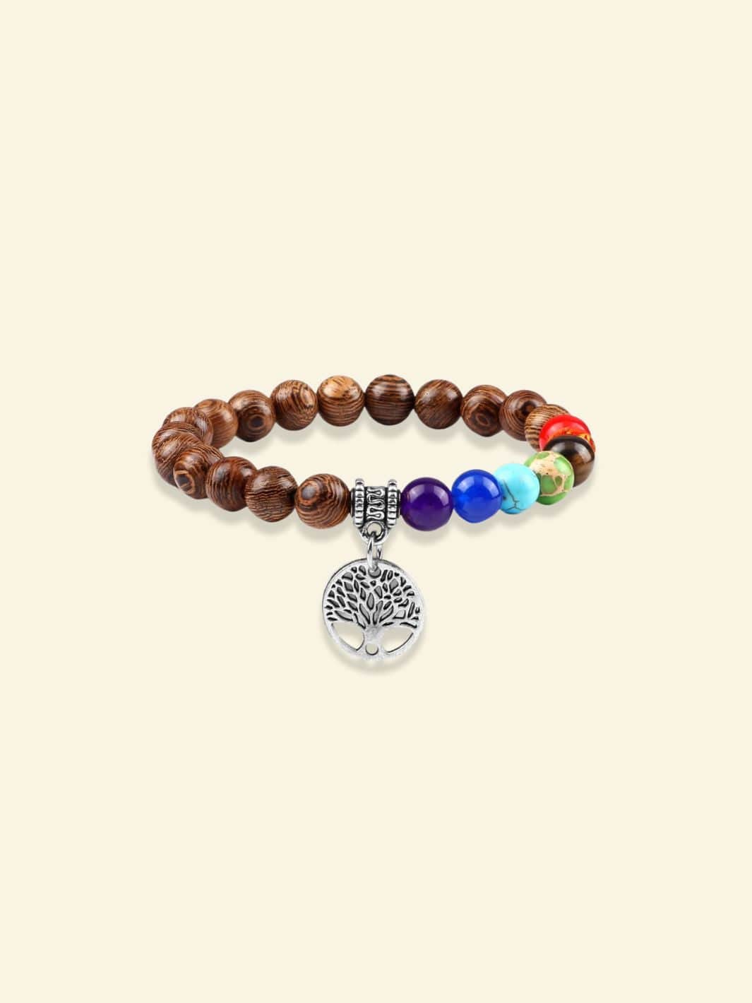 Bracelet 7 Chakras avec Arbre de Vie Bois argent