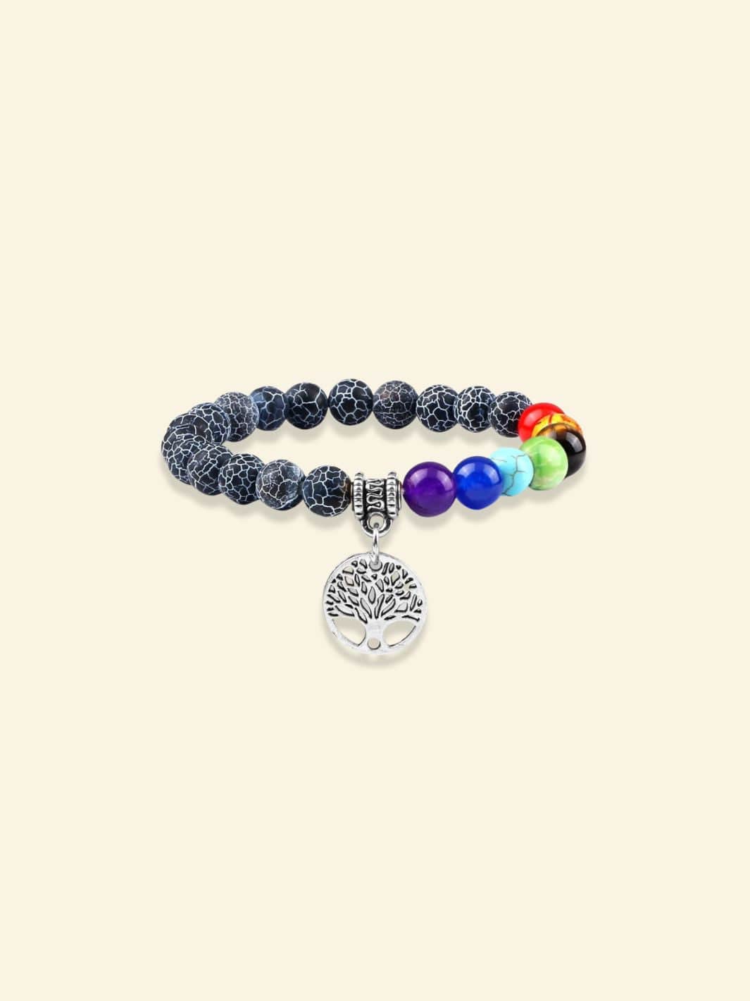 Bracelet 7 Chakras avec Arbre de Vie Ecaille noir / Argent