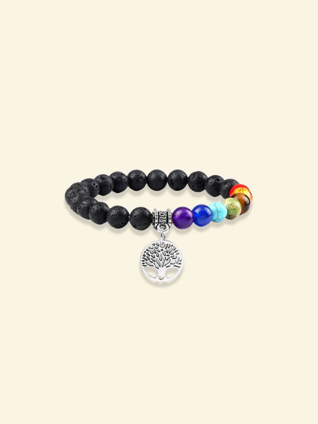 Bracelet 7 Chakras avec Arbre de Vie Lave noir / Argent