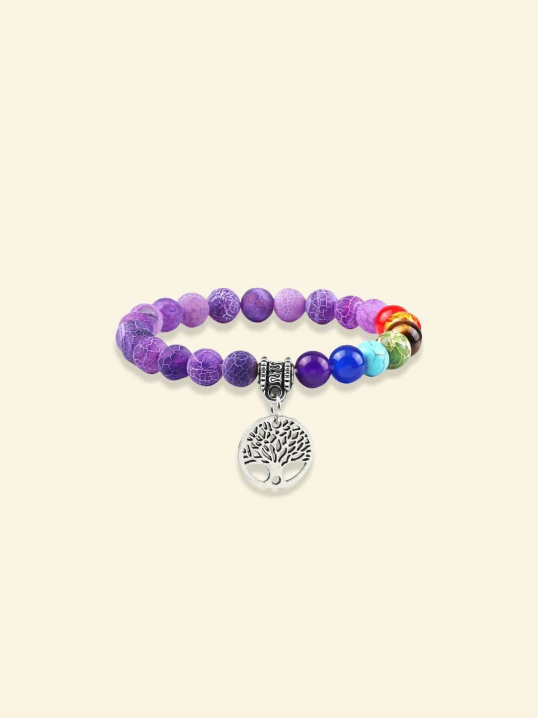 Bracelet 7 Chakras avec Arbre de Vie Violet argent