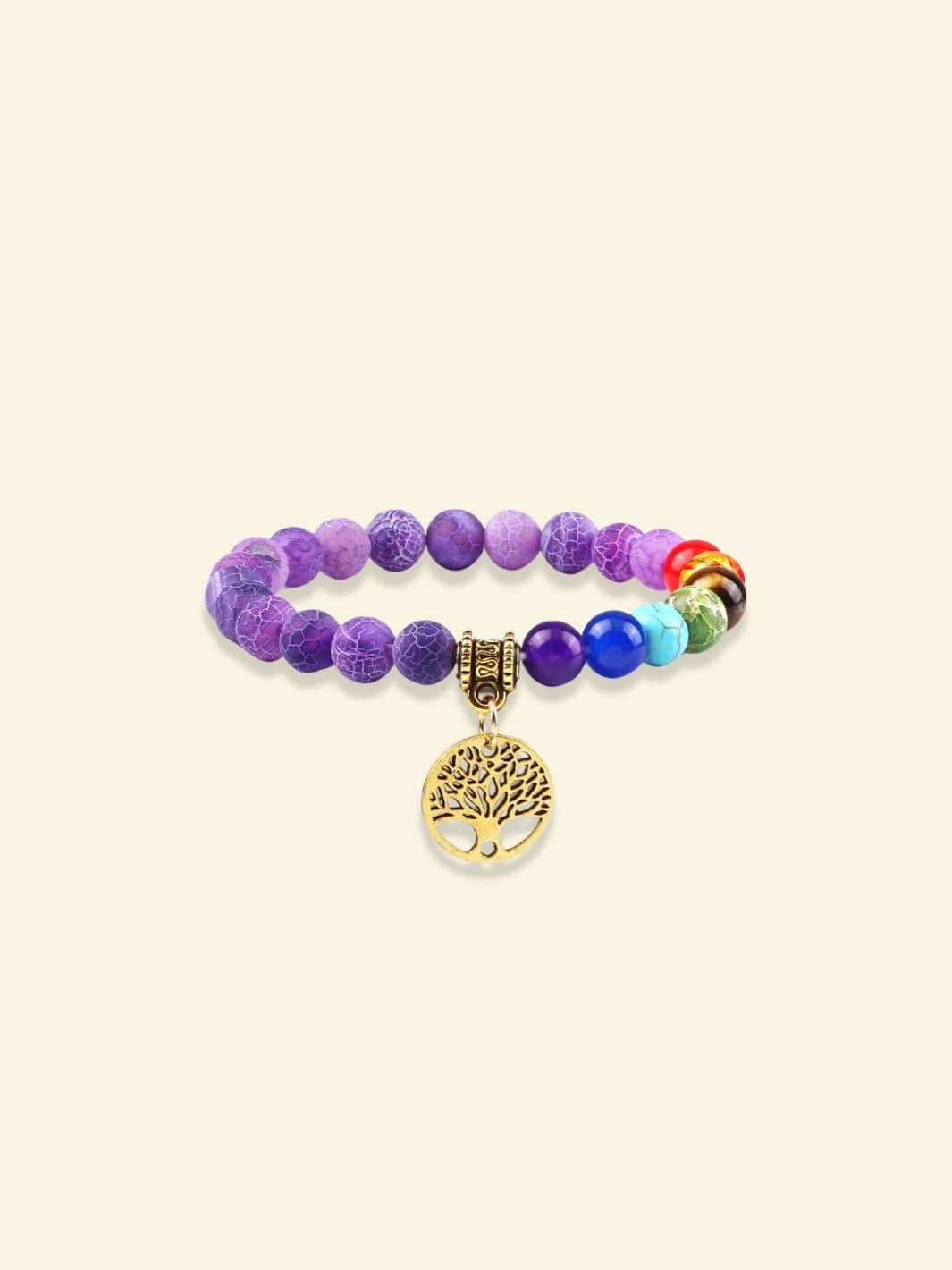 Bracelet 7 Chakras avec Arbre de Vie Violet doré