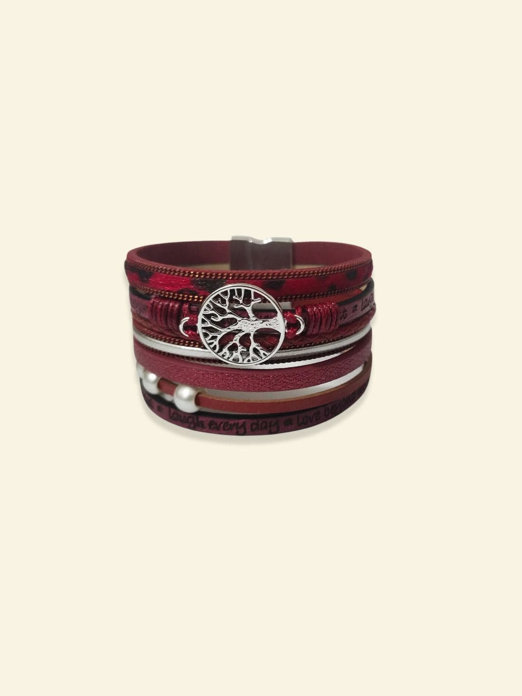 Bracelet Arbre de Vie Cuir Femme Léopard rouge