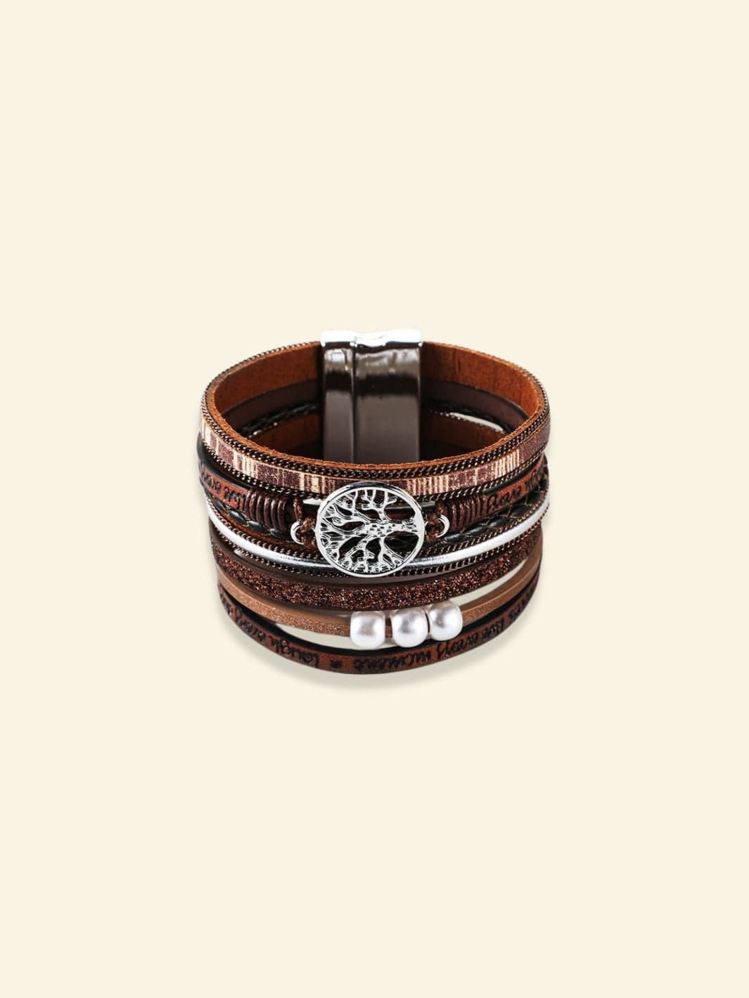 Bracelet Arbre de Vie Cuir Femme Marron