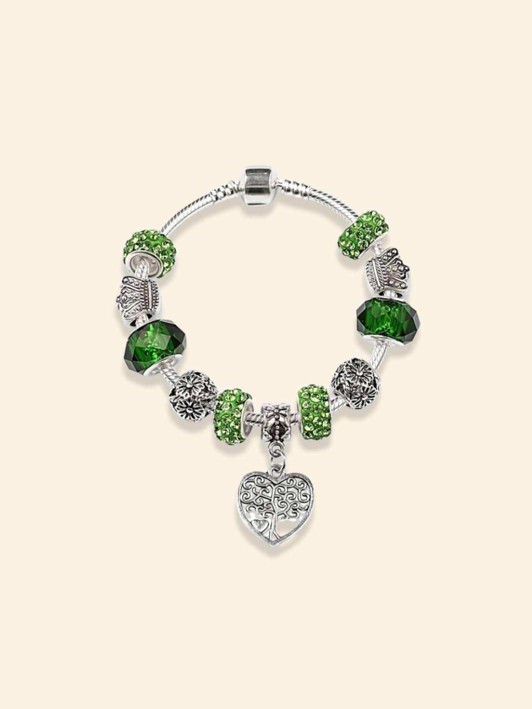 Bracelet Arbre de Vie Fleur Coeur / Vert / 18CM