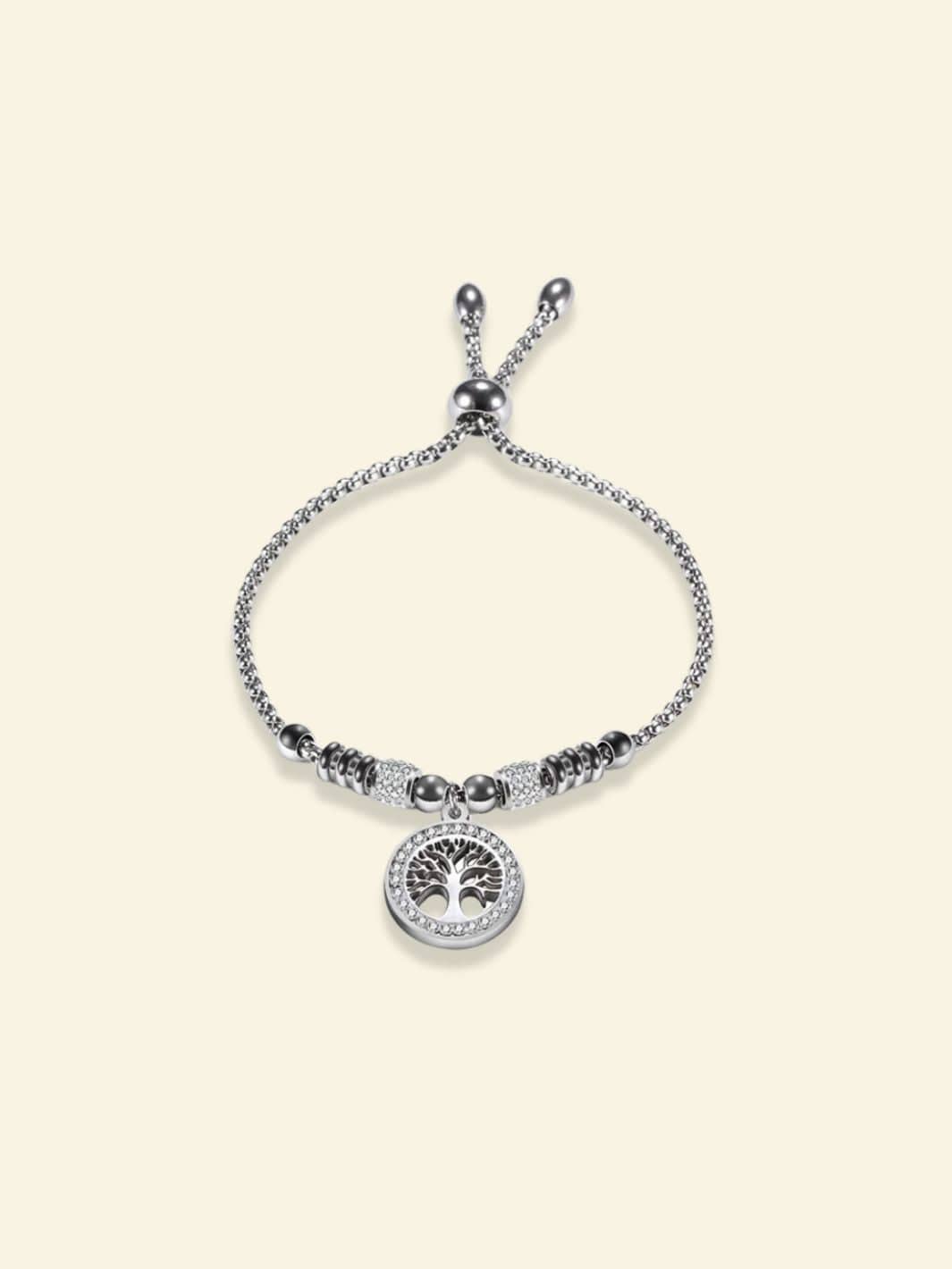 Bracelet Pendentif Arbre de Vie Acier Argent