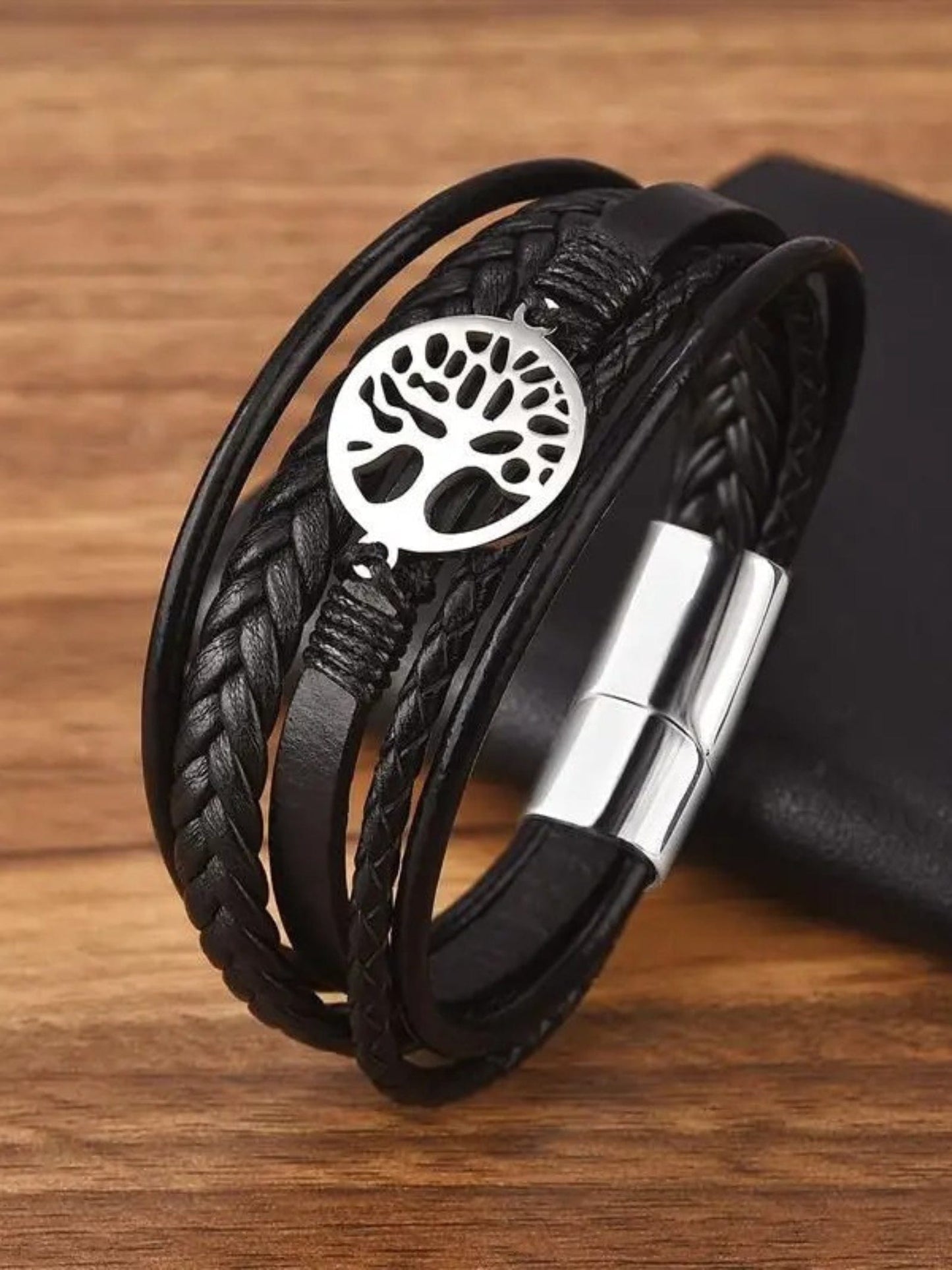 Bracelet Pour Homme Arbre de Vie Noir et argent / 18.5cm