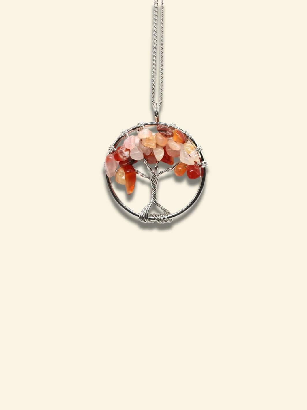 Collier Arbre de Vie Pierres Précieuses Agate rouge