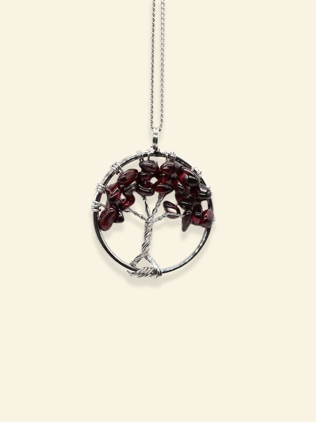 Collier Arbre de Vie Pierres Précieuses Grenat