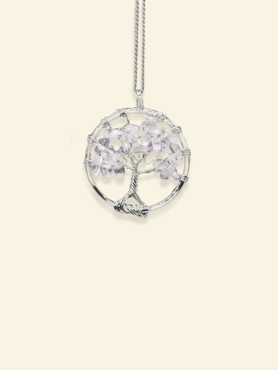 Collier Arbre de Vie Pierres Précieuses Quartz blanc