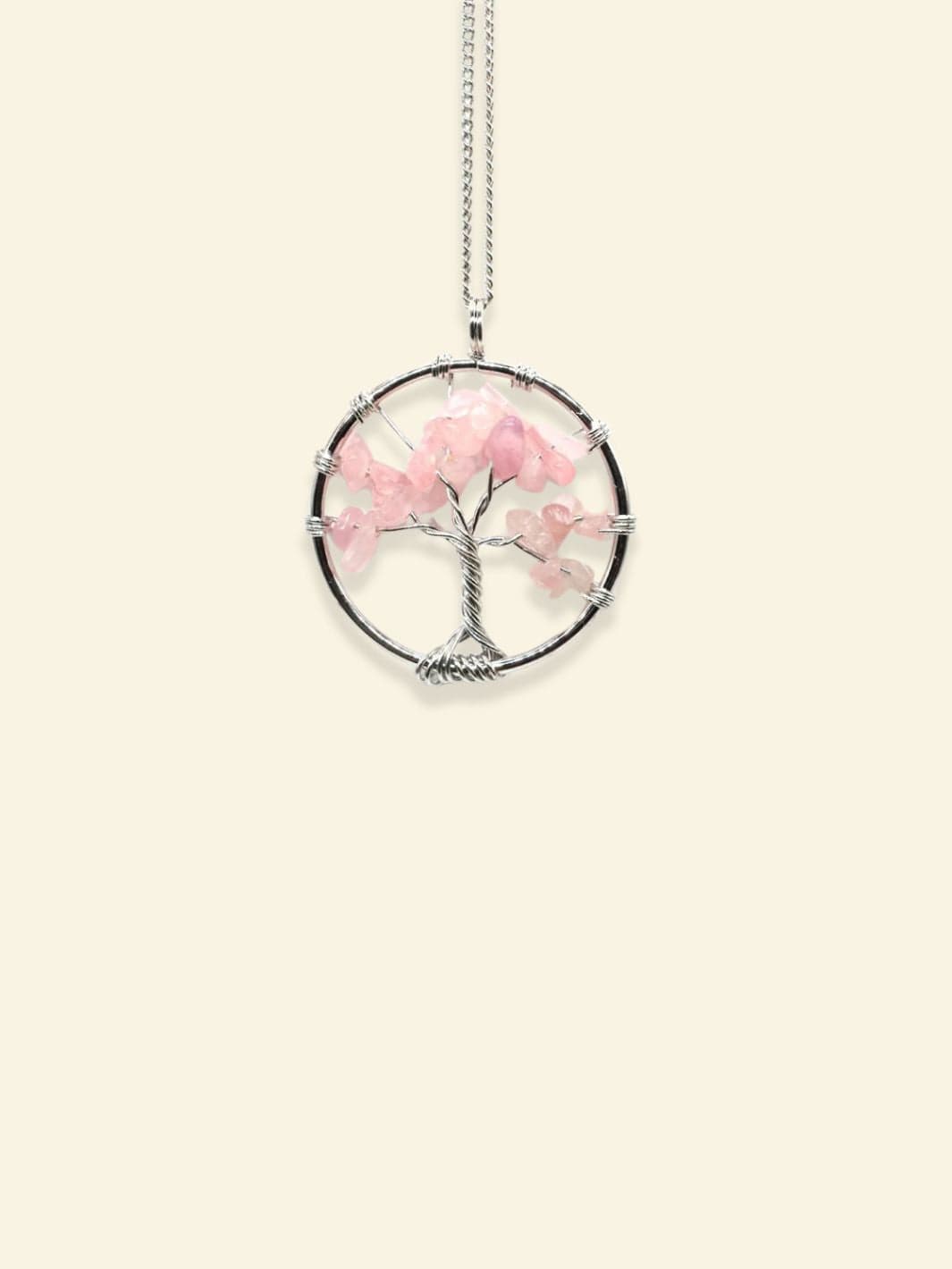 Collier Arbre de Vie Pierres Précieuses Quartz rose