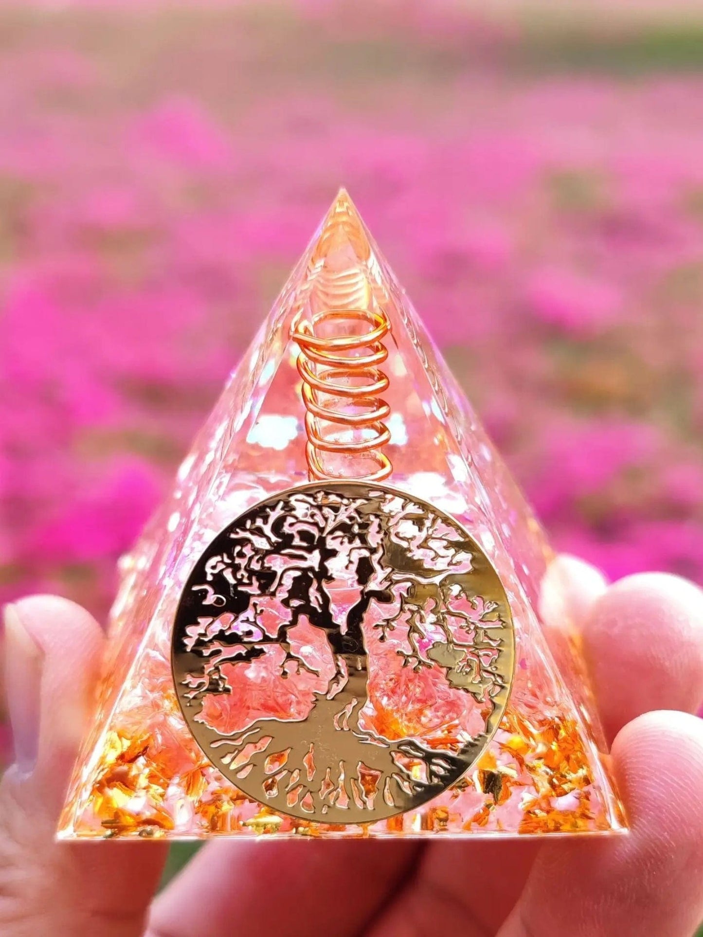 Orgonite Arbre de Vie Pyramide Quartz Rose / 6cm