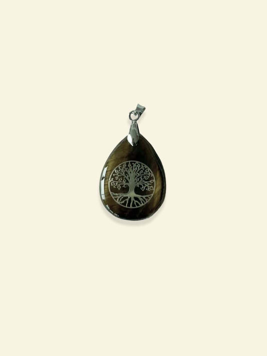 Pendentif Arbre de Vie Chakras Pierre Œil de Tigre