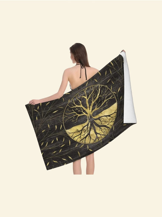 Serviette de Plage Arbre de Vie Noir et doré / 130x80cm