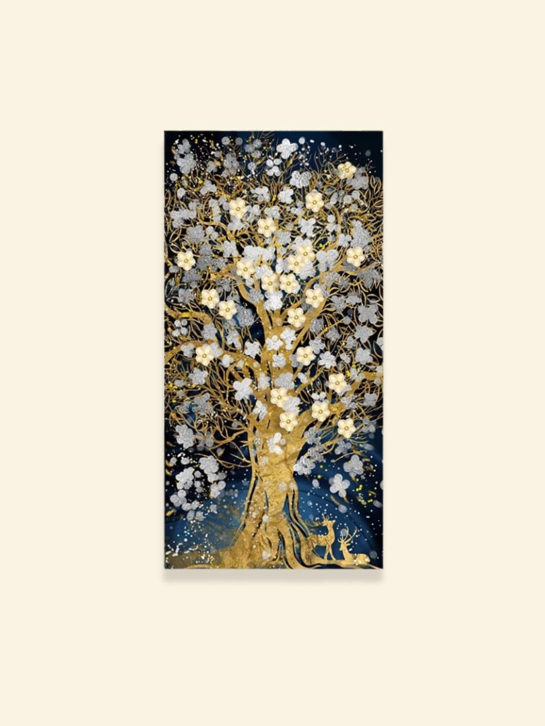 Tableau Arbre de Vie "Fortune dorée" | L'Unique Arbre de Vie Peinture sur toile / 20x40cm - Sans cadre