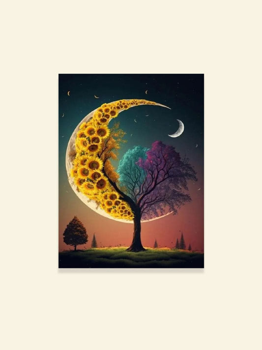 Toile Arbre de Vie "Clair de Lune Florissant" | L'Unique Arbre de Vie Peinture sur toile / 20x30cm - Sans cadre