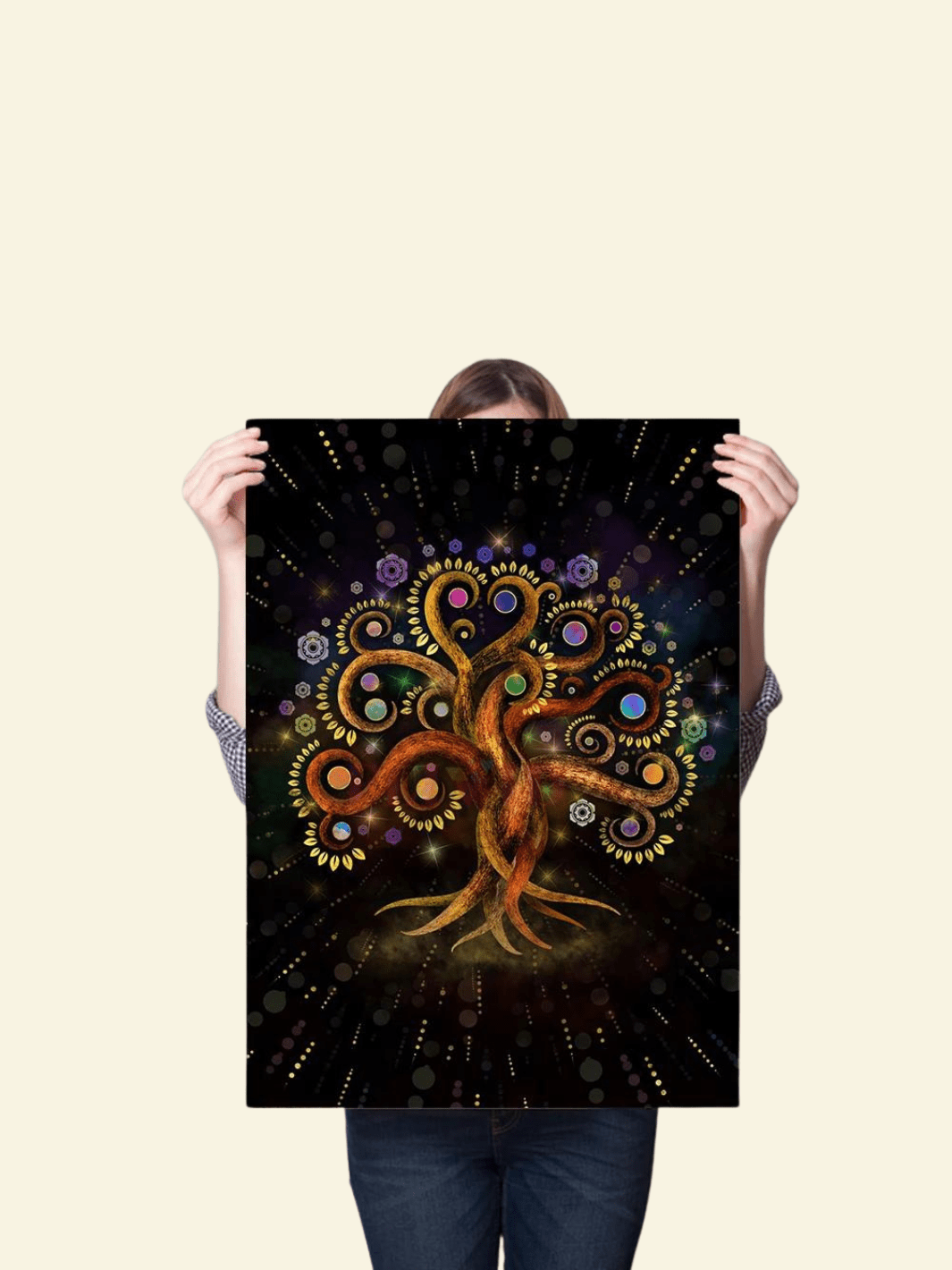 Toile Arbre de Vie "Cosmos de Vie" | L'Unique Arbre de Vie Peinture sur toile / 20X25cm - Sans cadre