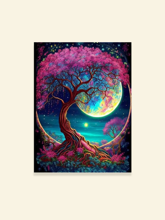 Toile Arbre de Vie "Lueur Lunaire" | L'Unique Arbre de Vie Peinture sur toile / 20x30cm - Sans cadre