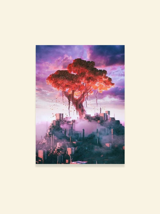 Toile Arbre de Vie "Réflexion Urbaine" | L'Unique Arbre de Vie Peinture sur toile / 20x30cm - Sans cadre