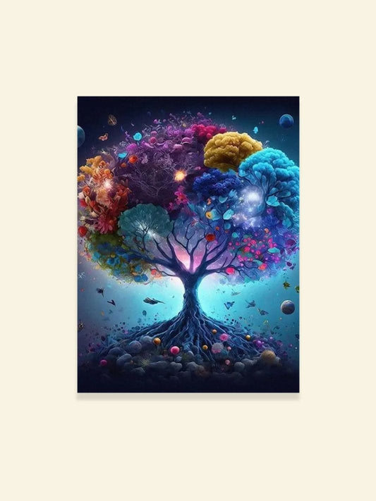 Toile Murale Arbre de Vie "Galaxie Végétale" | L'Unique Arbre de Vie Peinture sur toile / 20x30cm - Sans cadre